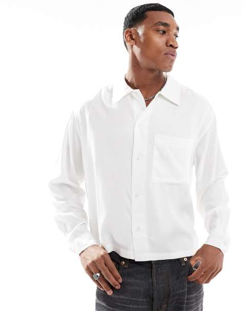 ASOS DESIGN - Oversized recht overhemd van viscose met zak in wit - view 1