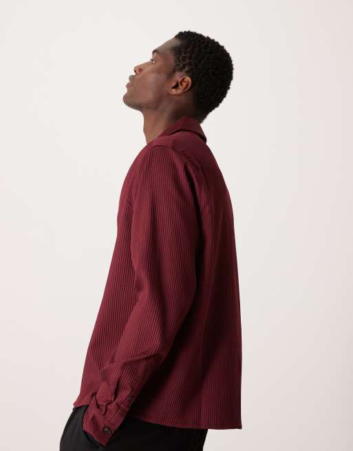 ASOS DESIGN - Oversized recht plissé overhemd in rood, 3 van 4