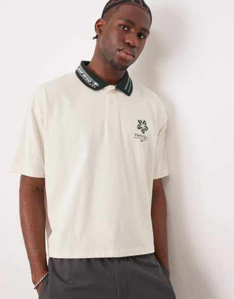 ASOS DESIGN - Oversized recht poloshirt met sportkraag in gebroken wit - view 1