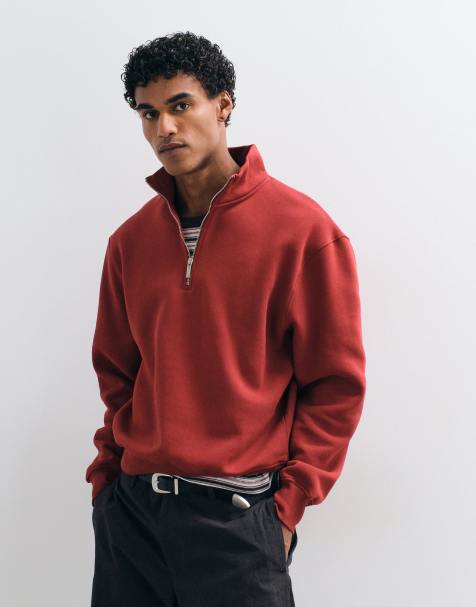 ASOS DESIGN - Oversized recht sweatshirt met kwartrits in rood - view 1