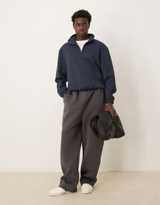 ASOS DESIGN - Oversized recht sweatshirt van scubastof met kwartrits in marineblauw