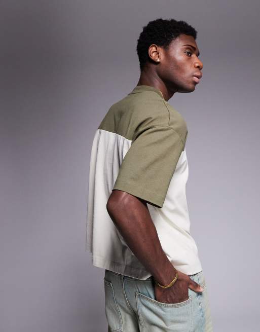 ASOS DESIGN - Oversized recht T-shirt in groen en kaki , 4 van 4