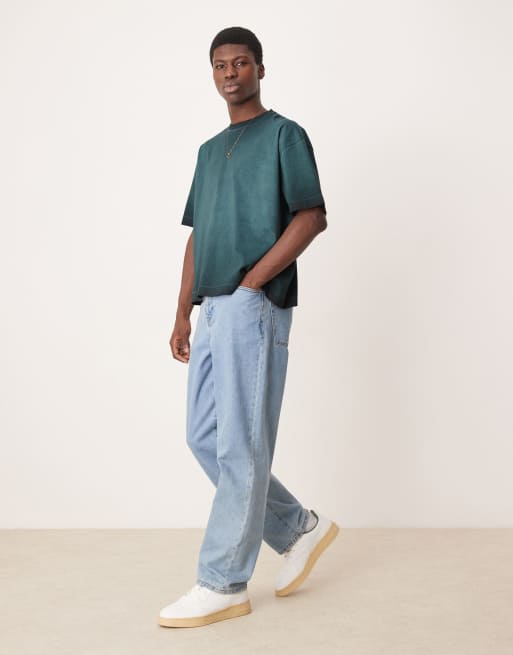 ASOS DESIGN - Oversized recht T-shirt in groen met pigment dye wassing
