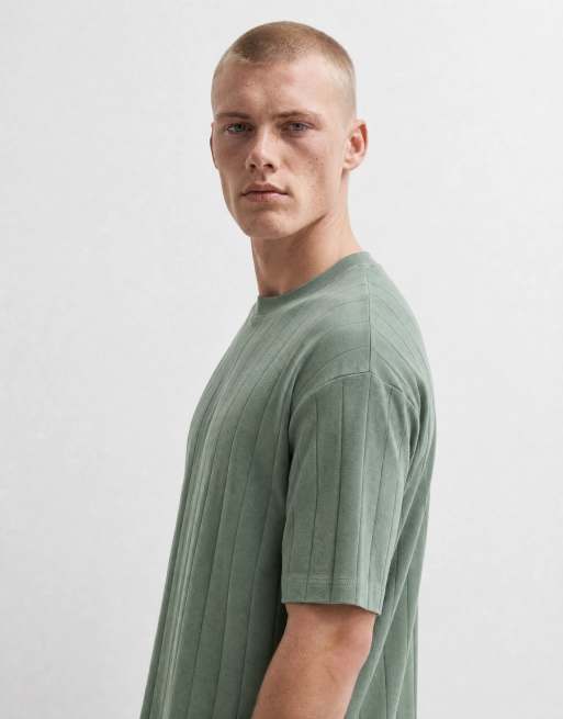 ASOS DESIGN - Oversized recht T-shirt met brede ribbels in groen, 10 van 10