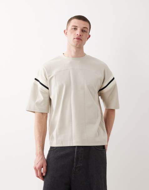 ASOS DESIGN - Oversized recht T-shirt met contrasterend paneel in zwart met brede ribbels - view 1