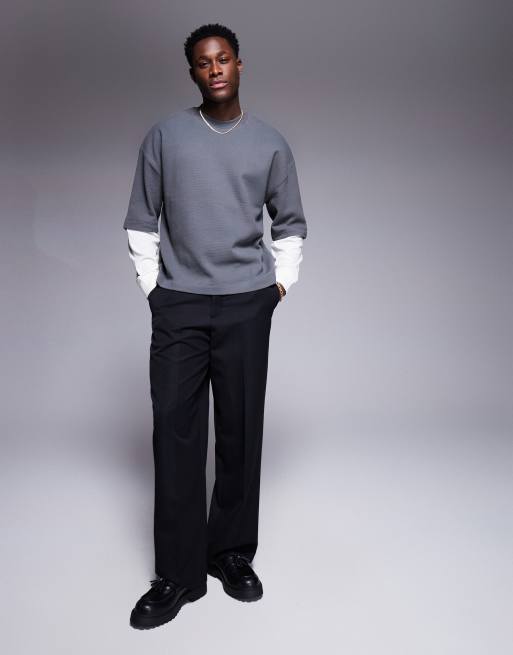ASOS DESIGN - Oversized recht T-shirt met dubbele mouwen in antracietgrijs , 3 van 4