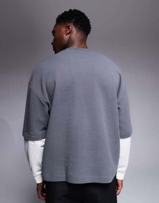 ASOS DESIGN - Oversized recht T-shirt met dubbele mouwen in antracietgrijs , 4 van 4