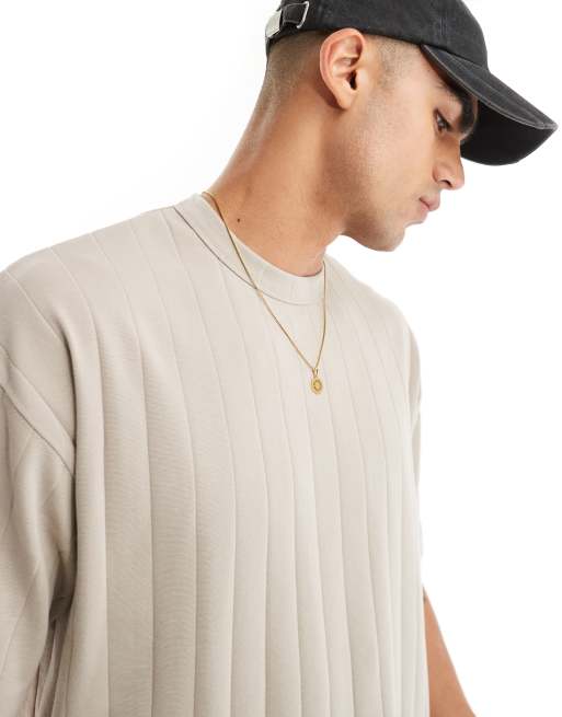 ASOS DESIGN - Oversized recht T-shirt met geribbelde textuur in stone , 2 van 4