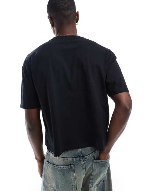 ASOS DESIGN - Oversized recht T-shirt met golf print op de voorkant in zwart, 4 van 4