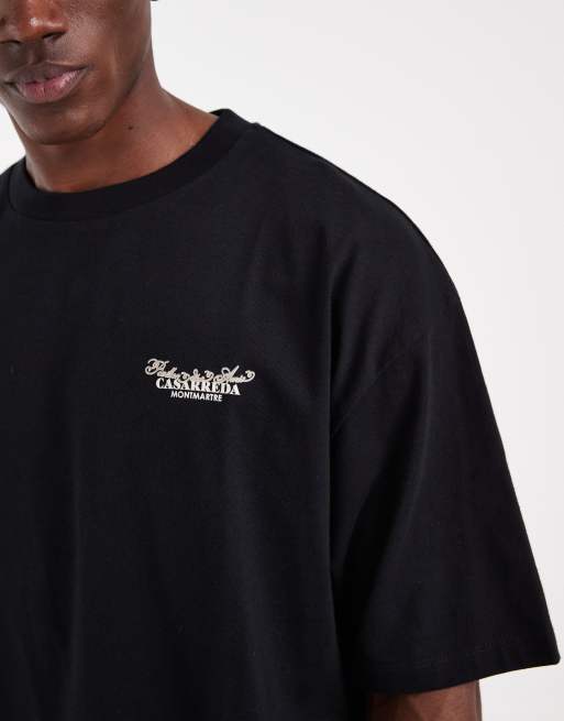 ASOS DESIGN - Oversized recht T-shirt met grafische hotelprint in zwart, 4 van 5