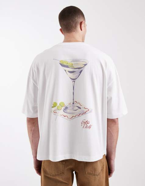 ASOS DESIGN - Oversized recht T-shirt met grafische martini-print in wit - view 1