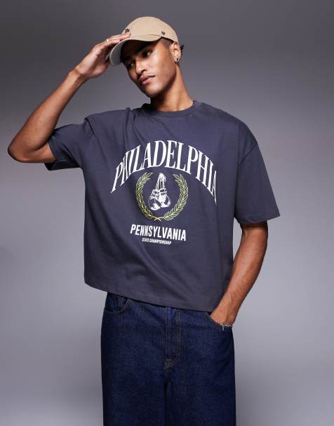 ASOS DESIGN - Oversized recht T-shirt met grafische sportprint in antracietgrijs - view 1