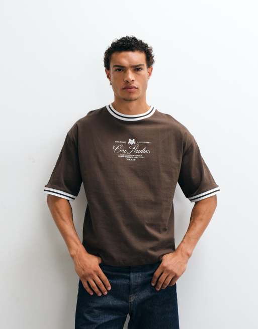 ASOS DESIGN - Oversized recht T-shirt met grafische tekstprint in bruin, 5 van 7