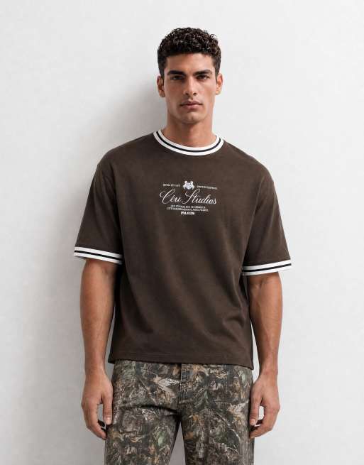 ASOS DESIGN - Oversized recht T-shirt met grafische tekstprint in bruin, 6 van 7