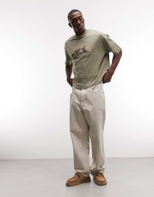 ASOS DESIGN - Oversized recht T-shirt met grafische tekstprint in groen, 2 van 5