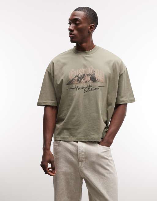 ASOS DESIGN - Oversized recht T-shirt met grafische tekstprint in groen, 4 van 5