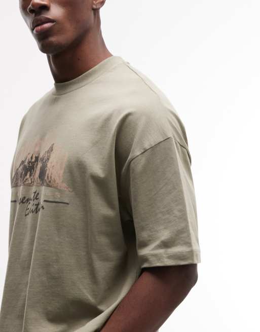 ASOS DESIGN - Oversized recht T-shirt met grafische tekstprint in groen, 5 van 5