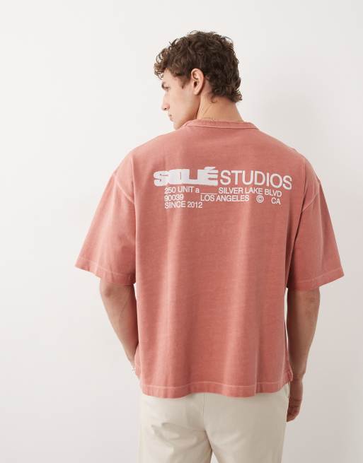 ASOS DESIGN - Oversized recht T-shirt met grafische tekstprint in roze met wassing, 4 van 7