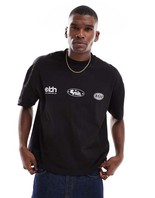 ASOS DESIGN - Oversized recht T-shirt met grafische tekstprint in zwart , 4 van 4