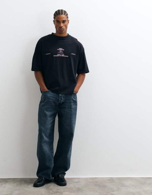 ASOS DESIGN - Oversized recht T-shirt met grafische tekstprint in zwart, 2 van 5