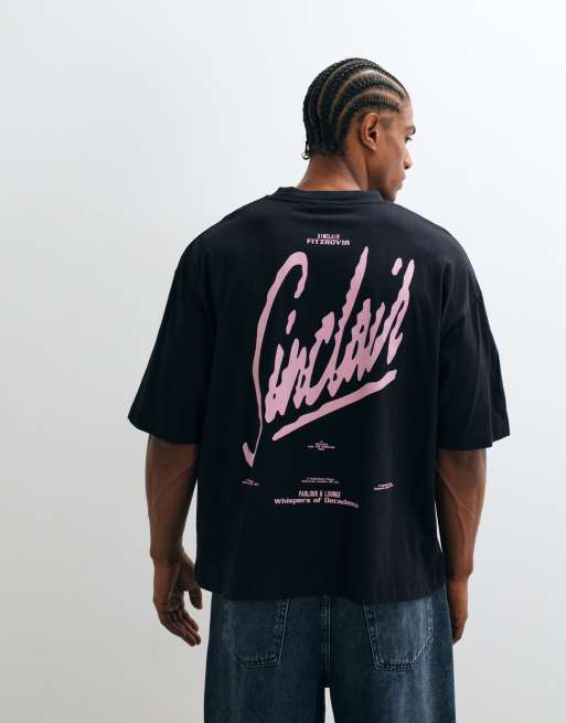 ASOS DESIGN - Oversized recht T-shirt met grafische tekstprint in zwart, 3 van 5