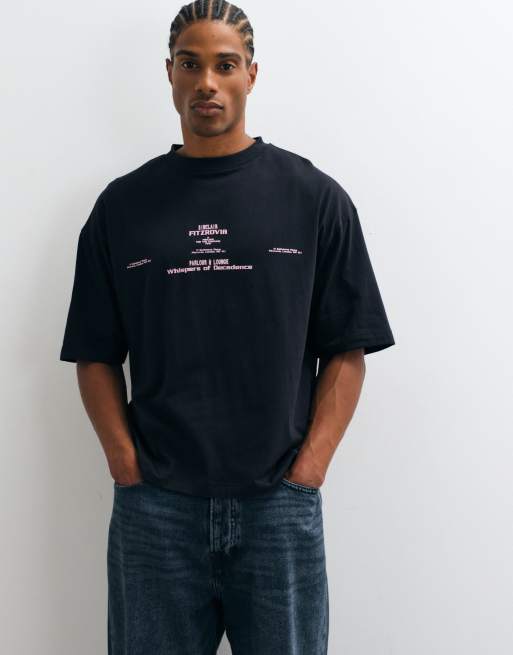 ASOS DESIGN - Oversized recht T-shirt met grafische tekstprint in zwart, 4 van 5