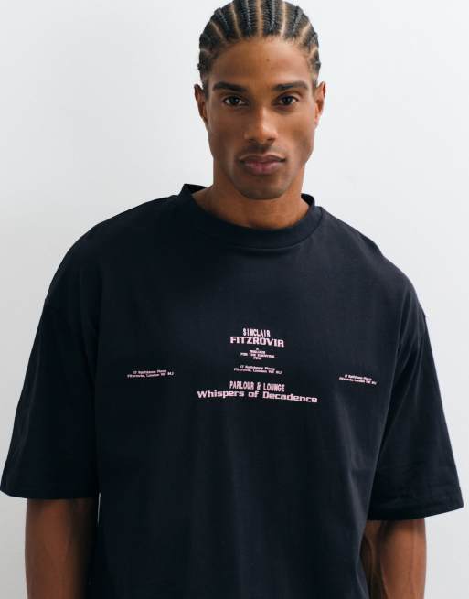 ASOS DESIGN - Oversized recht T-shirt met grafische tekstprint in zwart, 5 van 5