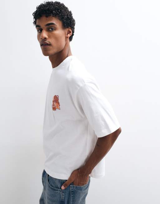 ASOS DESIGN - Oversized recht T-shirt met grafische tijgerprint in wit, 4 van 5