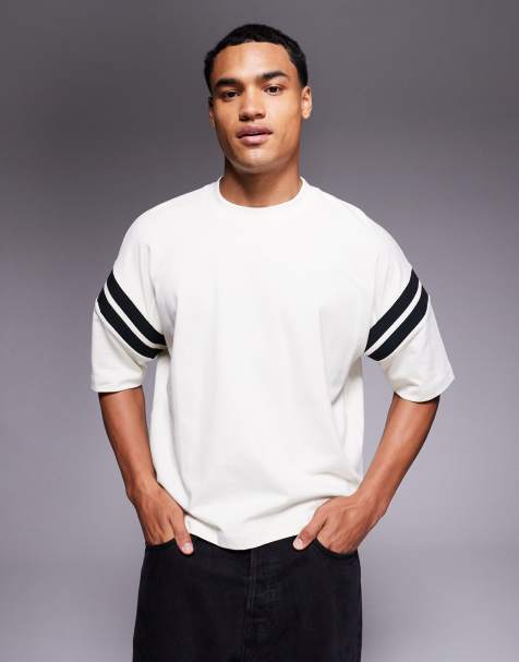 ASOS DESIGN - Oversized recht T-shirt met inzetstukken in crème - view 1