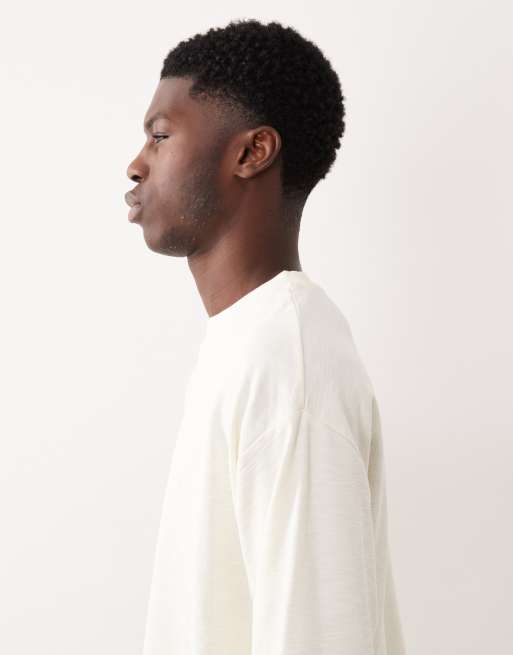 ASOS DESIGN - Oversized recht T-shirt met lange mouwen en textuur in crème , 4 van 5
