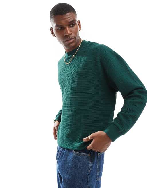 ASOS DESIGN - Oversized recht T-shirt met lange mouwen en textuur in donkergroen