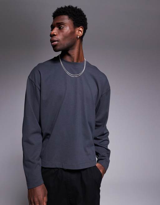 ASOS DESIGN - Oversized recht T-shirt met lange mouwen en verlaagde armsgaten in antracietgrijs
