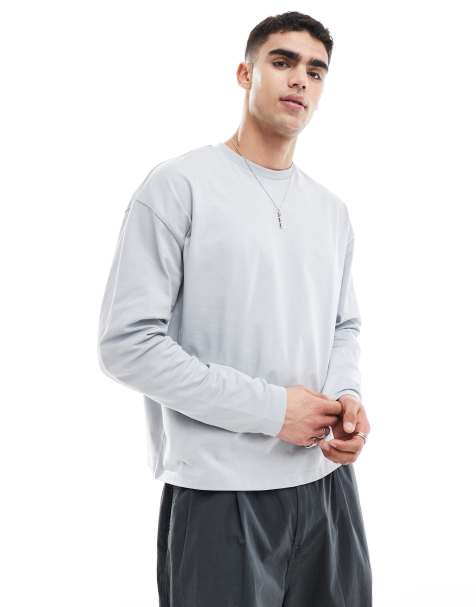 ASOS DESIGN - Oversized recht T-shirt met lange mouwen van 240 g/m² zware stof in lichtgrijs - view 1