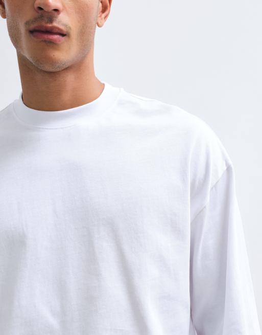 ASOS DESIGN - Oversized recht T-shirt met lange mouwen van zware stof in wit, 3 van 5