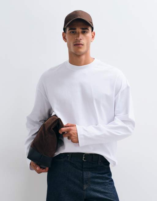 ASOS DESIGN - Oversized recht T-shirt met lange mouwen van zware stof in wit, 5 van 5