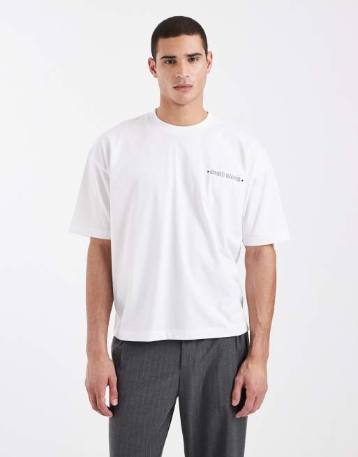 ASOS DESIGN - Oversized recht T-shirt met Miso-print op de achterkant in wit, 3 van 5