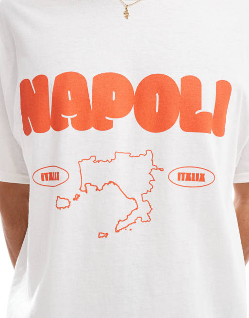 ASOS DESIGN - Oversized recht T-shirt met 'Napoli' print op de voorkant in wit, 3 van 4