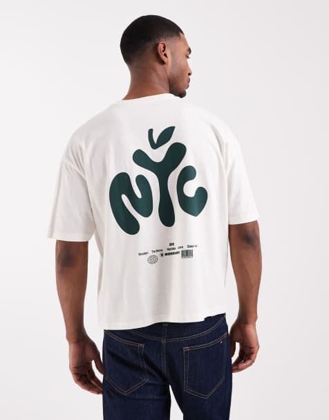 ASOS DESIGN - Oversized recht T-shirt met NYC-tekstprint in crème - view 1