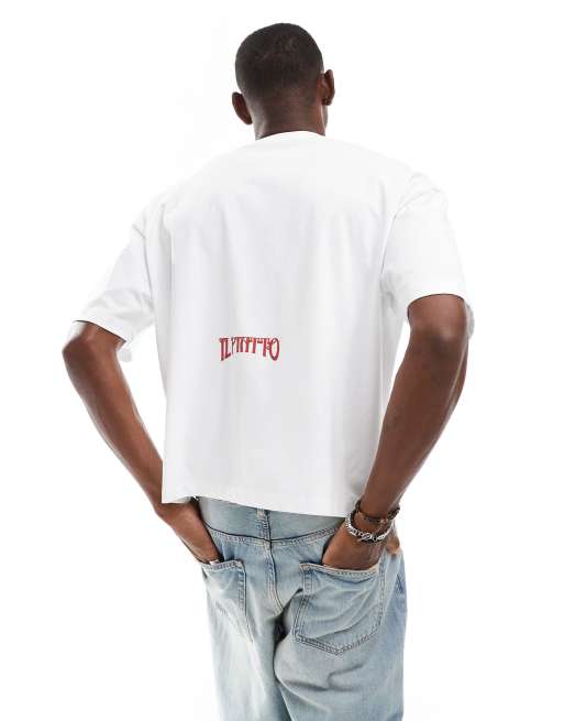 ASOS DESIGN - Oversized recht T-shirt met print op de voorkant in wit, 4 van 4
