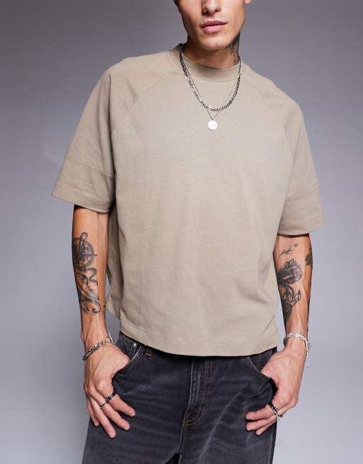 ASOS DESIGN - Oversized recht T-shirt met raglan mouwen in bruin