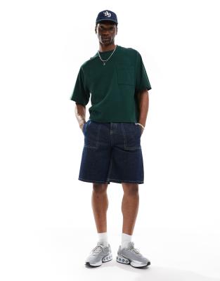 ASOS DESIGN - Oversized recht T-shirt met raglanmouwen en zak in donkergroen