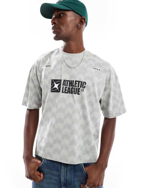 ASOS DESIGN - Oversized recht T-shirt met sportprint in grijs - view 1