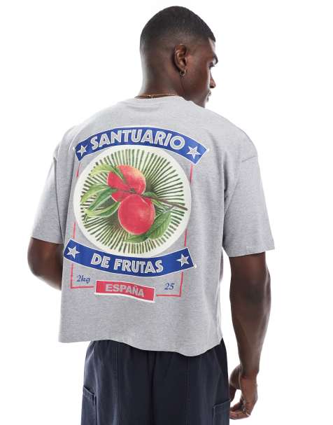 ASOS DESIGN - Oversized recht T-shirt met zomerprint in gemêleerd grijs - view 1
