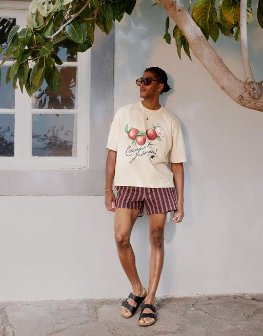 ASOS DESIGN - Oversized recht T-shirt met zomerse print in beige, 2 van 4
