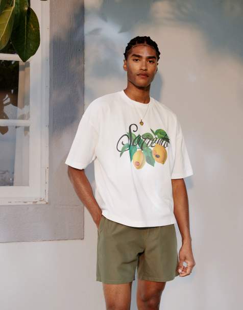 ASOS DESIGN - Oversized recht T-shirt met zomerse print in wit - view 1