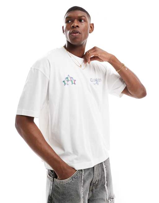 ASOS DESIGN - Oversized recht T-shirt met zomerse print in wit, 2 van 4
