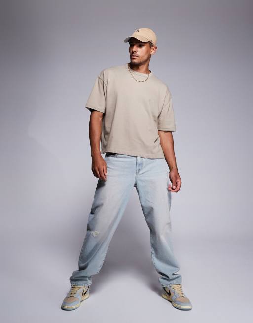 ASOS DESIGN - Oversized recht T-shirt van 240 g/m² zware stof in stone 