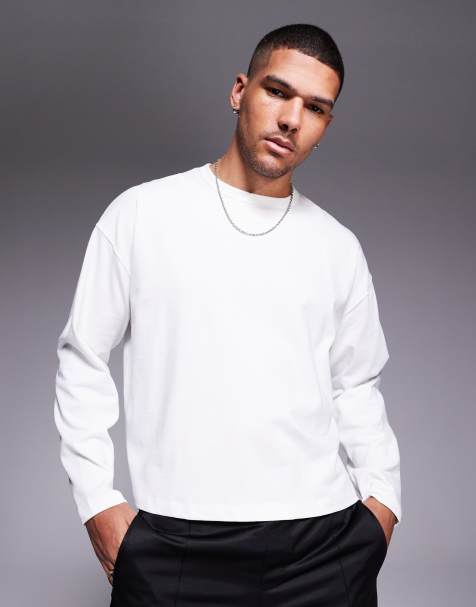 ASOS DESIGN - Oversized recht T-shirt van 240g/m² zware stof met lange mouwen in wit - view 1