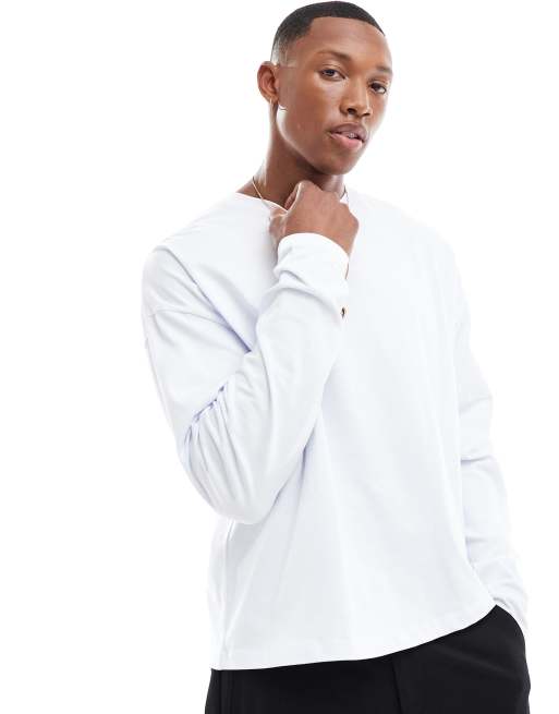 ASOS DESIGN - Oversized recht T-shirt van 240g/m² zware stof met lange mouwen in wit