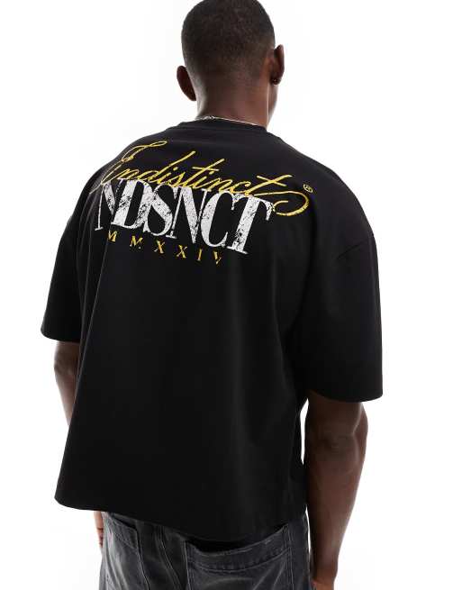 ASOS DESIGN - Oversized recht T-shirt van 240g/m² zware stof met print op de achterkant in zwart